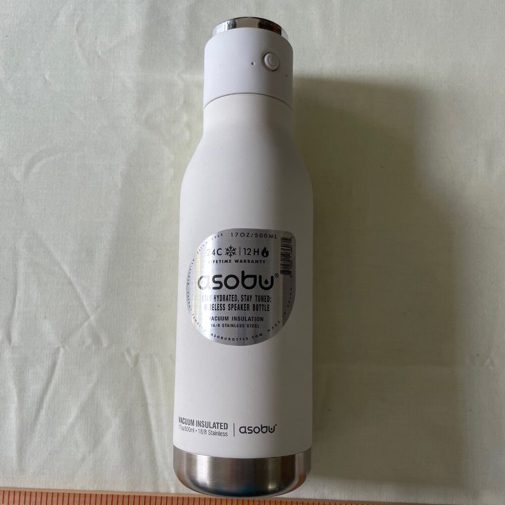 NWT Speaker Lid Water Bottle asobu White Insulated Water Bottle with Speaker Lid
